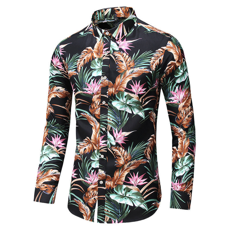 Men's Printed Long Sleeve Shirt Fashion Polo Collar