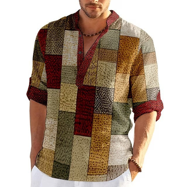 Simple Printed Stand Collar Men's Casual Shirt
