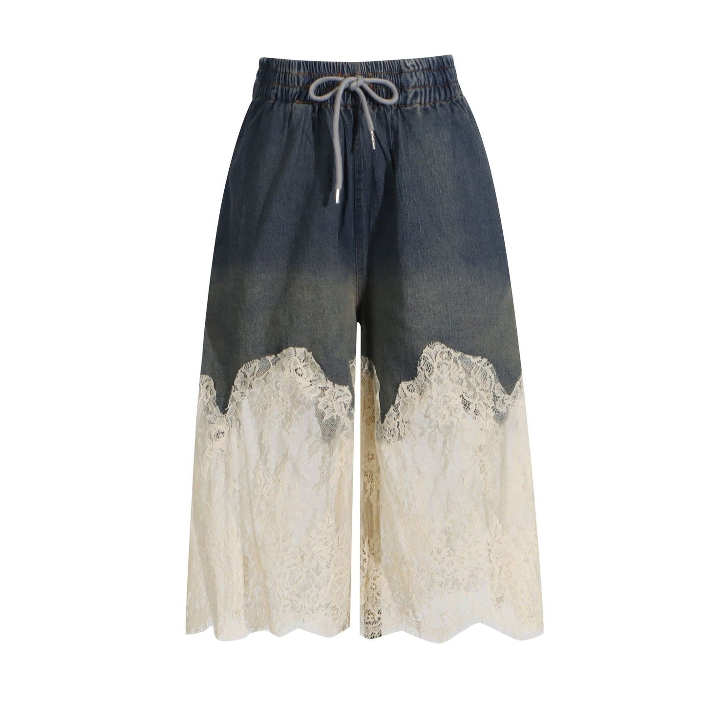 Lace Two-piece Simple Style Top Casual Denim Shorts Fashion Thin