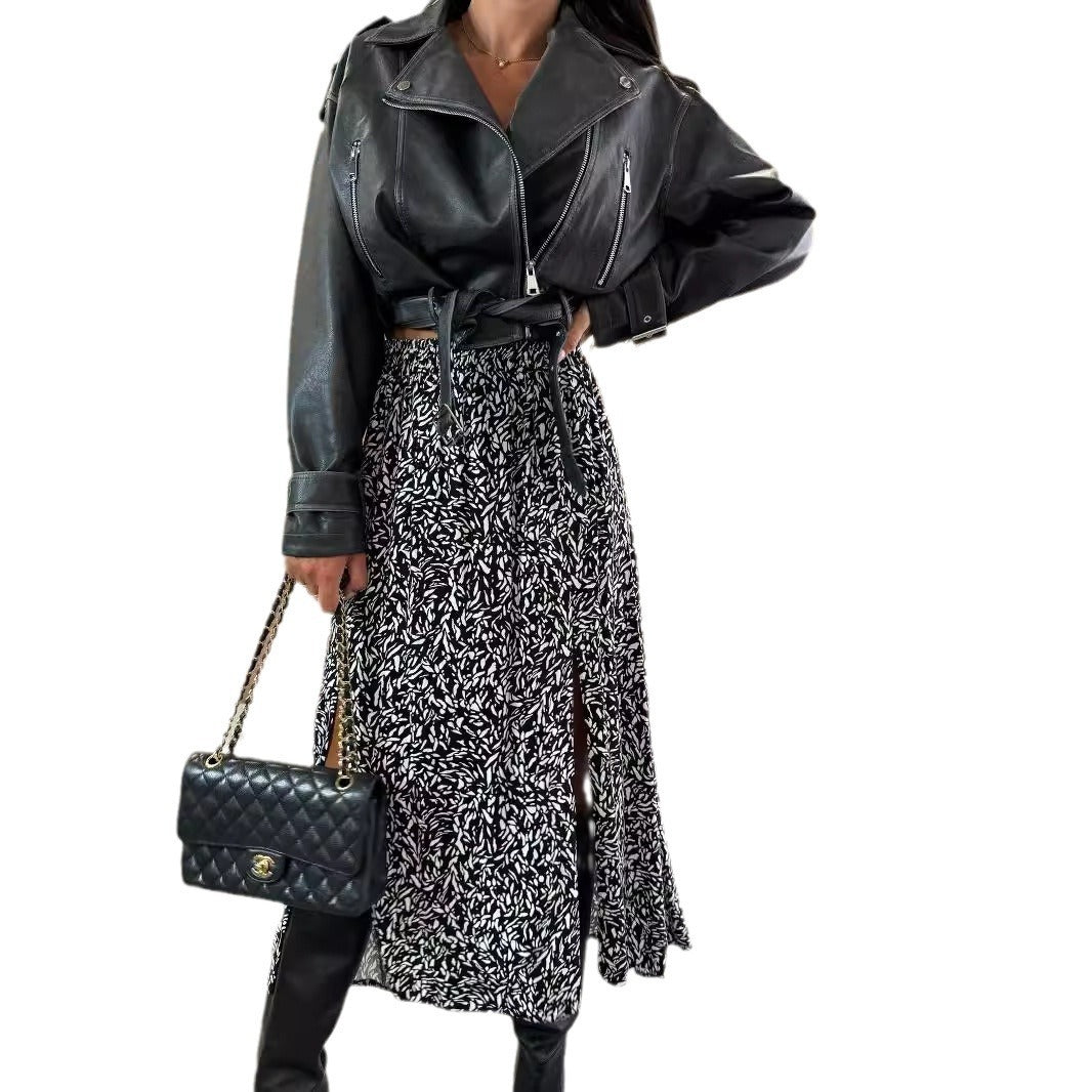 Fashion High Waist Slit Printed Skirt Women's Clothing