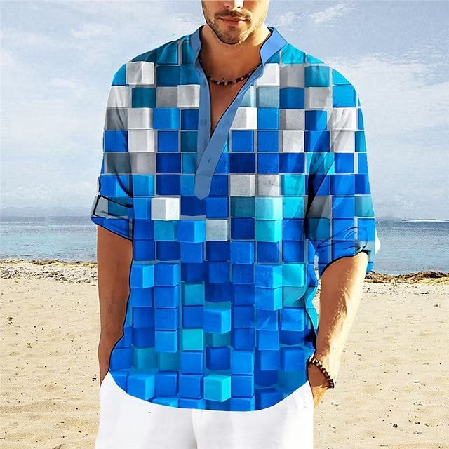 Simple Printed Stand Collar Men's Casual Shirt