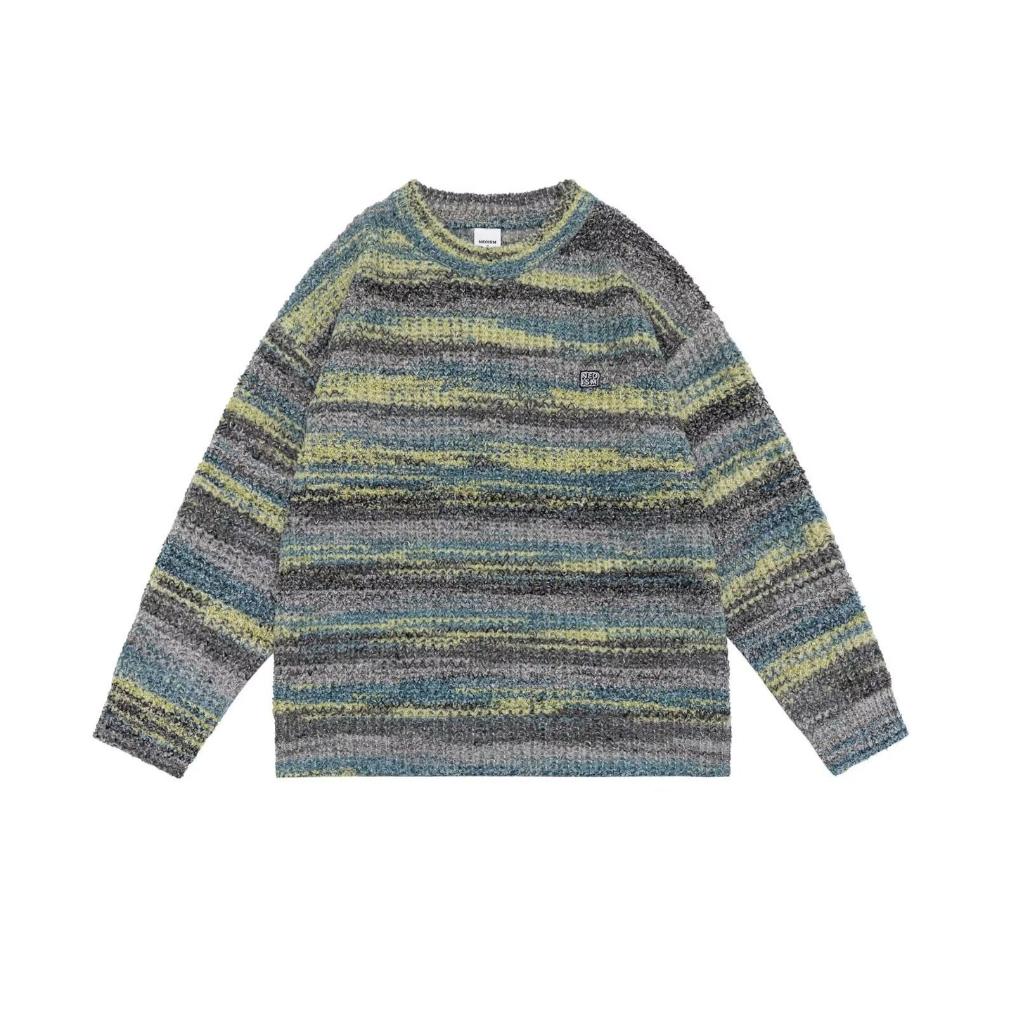 Gradient Color Trendy Round Neck Striped Knitted Sweater