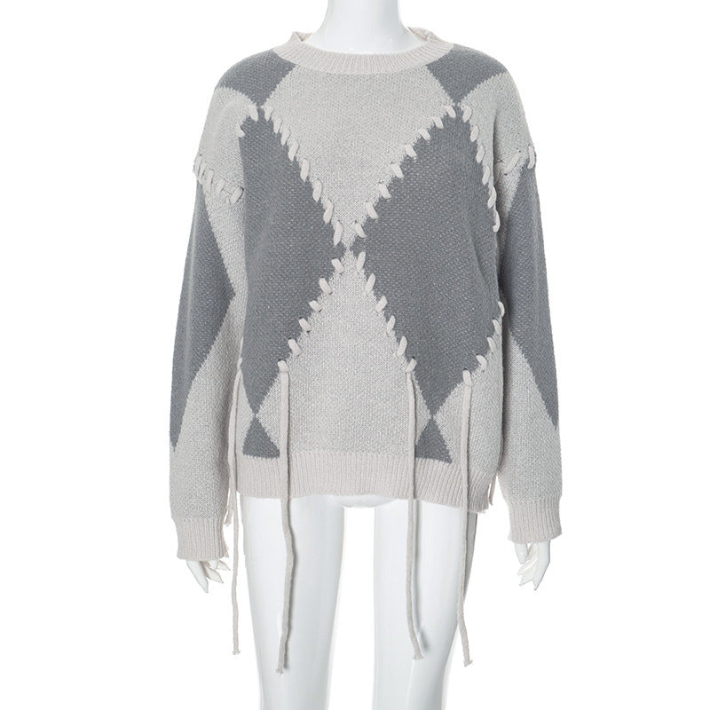 Fashion Design Single Braided Rope Knitted Sweater