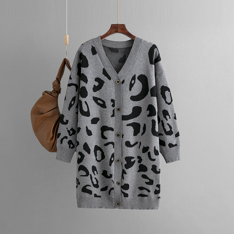 Women's Sweater Mid-length Leopard-print Sweater Cardigan