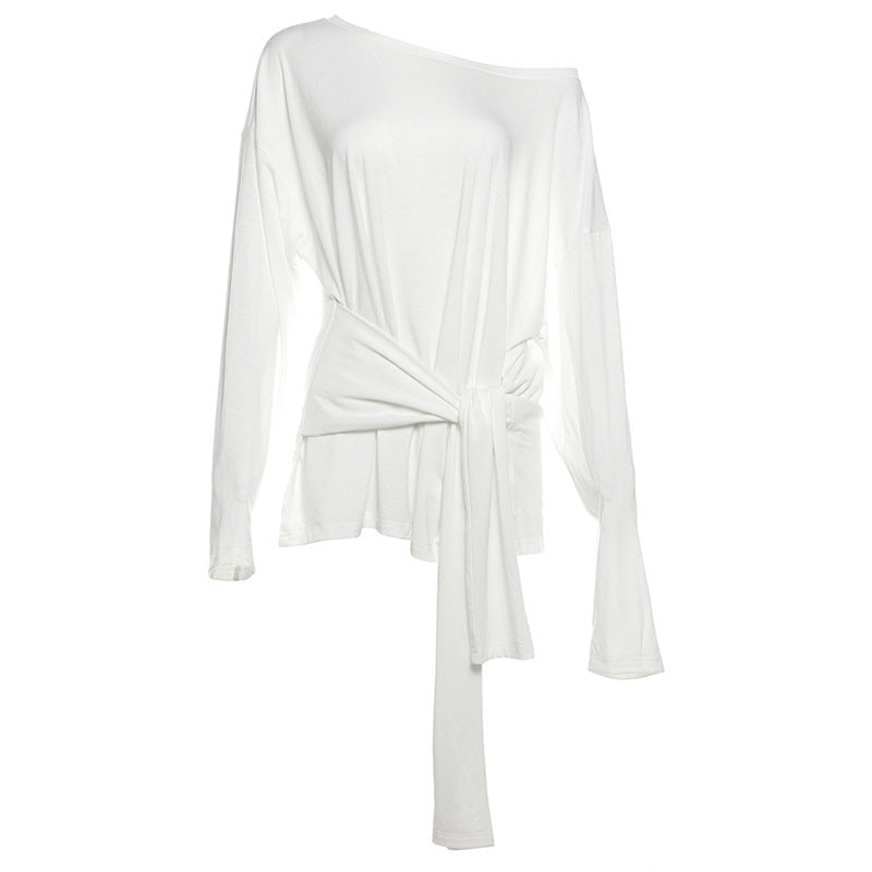 New Fall Women's Clothing Solid Color Loose Diagonal Collar Top
