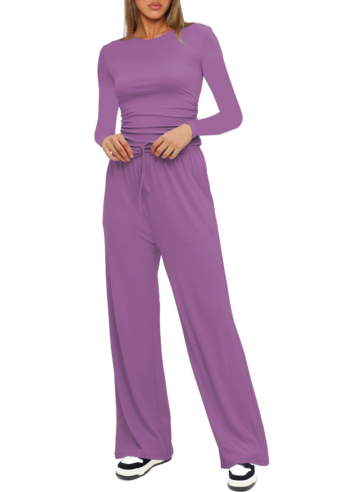Long Sleeve Top High Waist Wide Leg Pants Suit