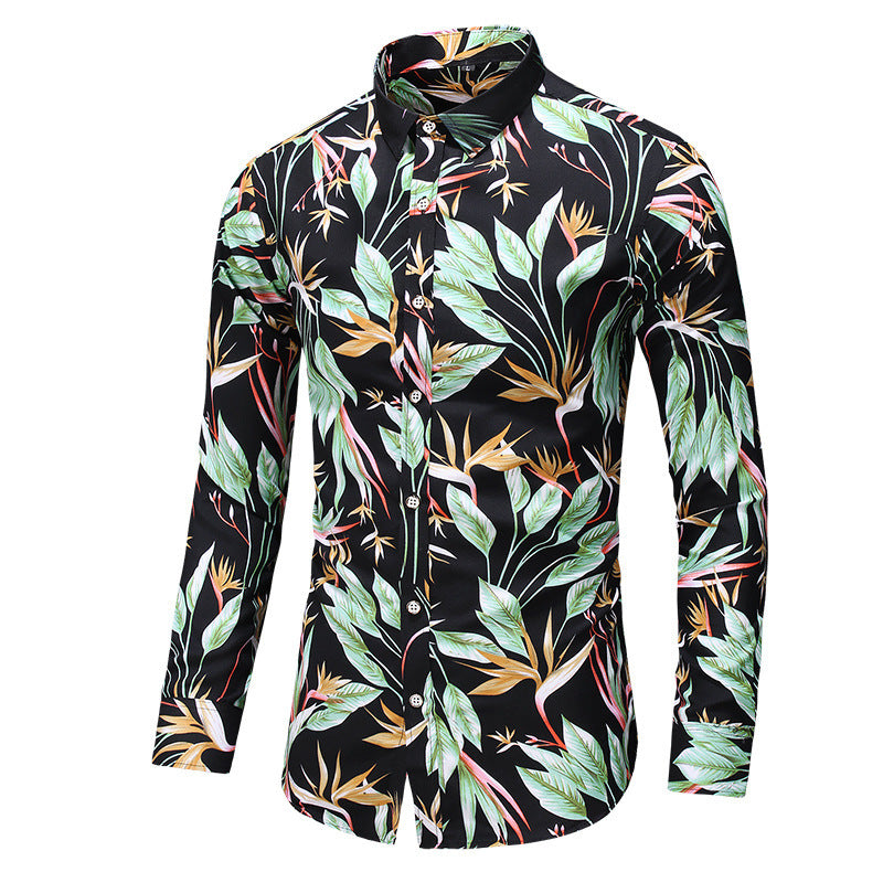 Men's Printed Long Sleeve Shirt Fashion Polo Collar