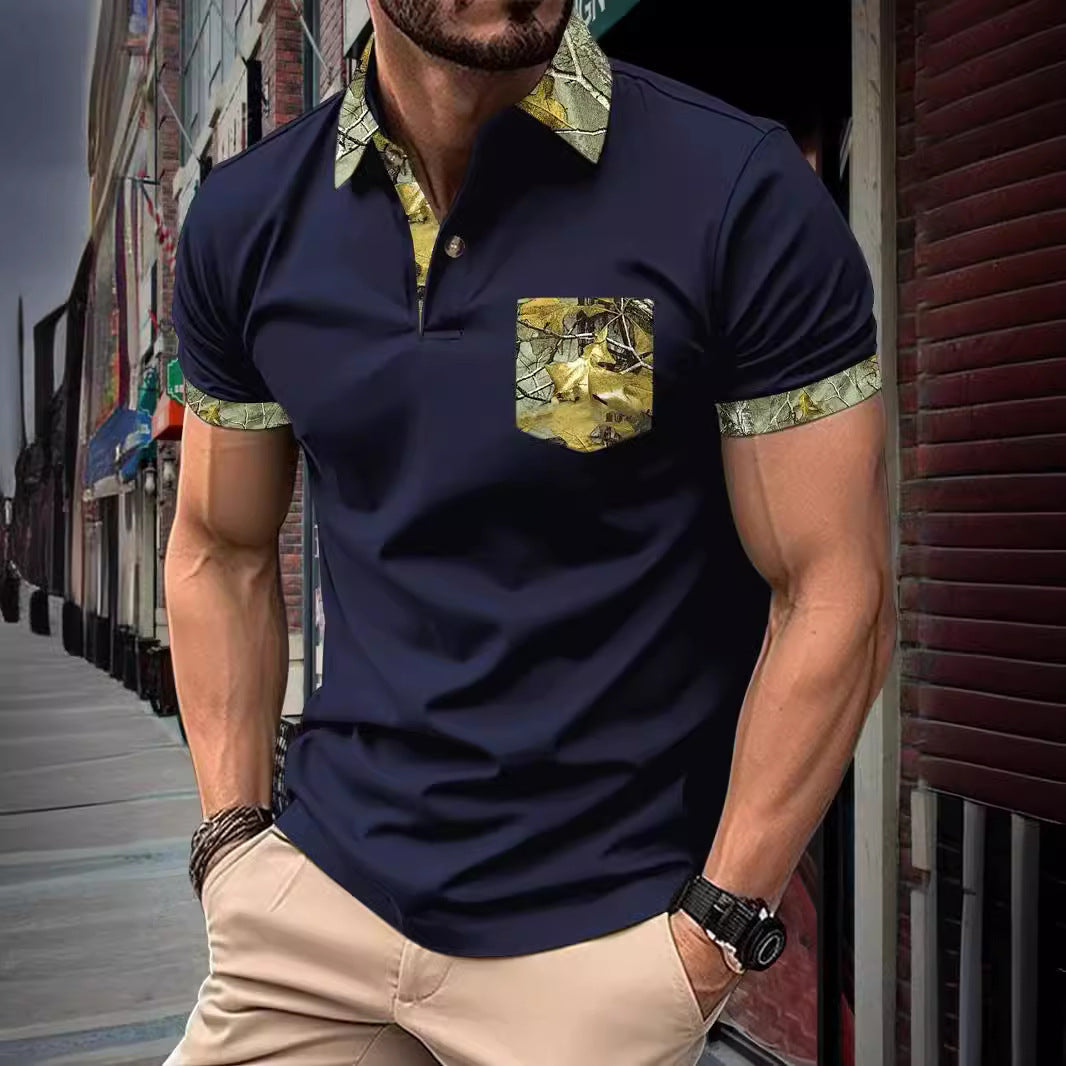 Lapel Button Business T-shirt Color Matching Top