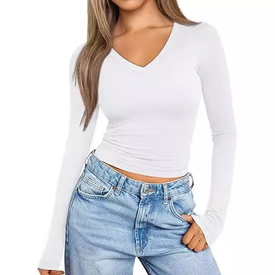 Long Sleeve Tops V-neck Slim Women's T-shirt