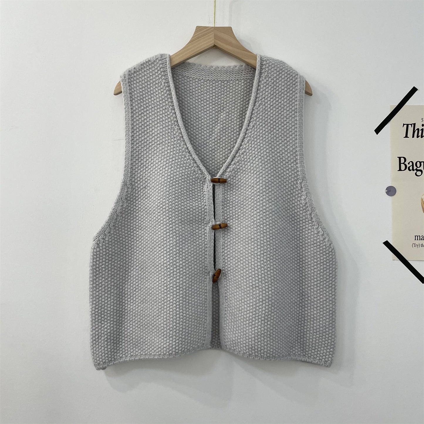 Horn Button Vest Waistcoat Sleeveless Knitwear
