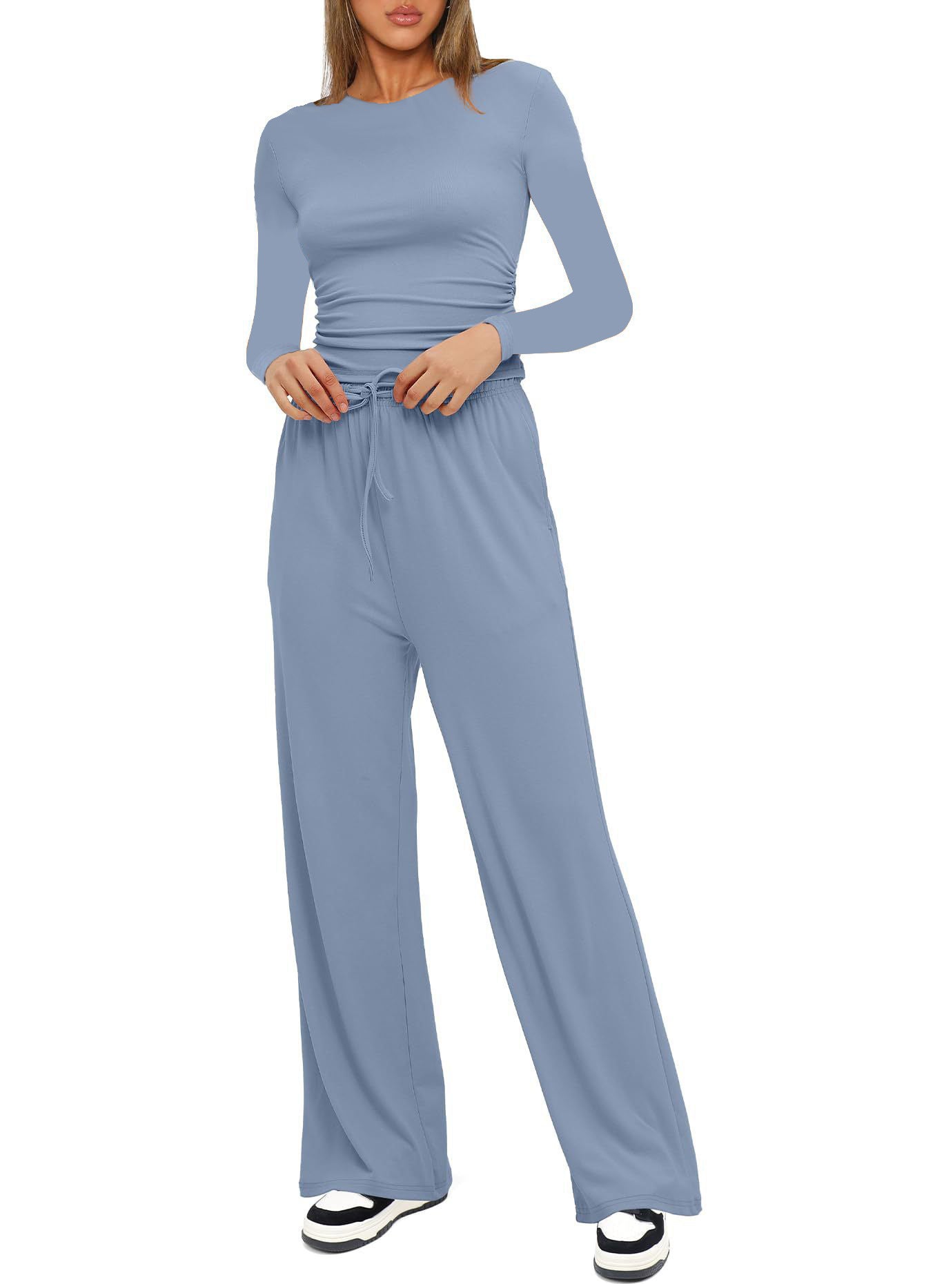 Long Sleeve Top High Waist Wide Leg Pants Suit