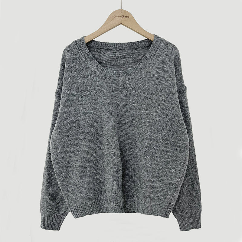 All-matching Crew Neck Pullover Sweater Solid Color Long-sleeved Knitted Top
