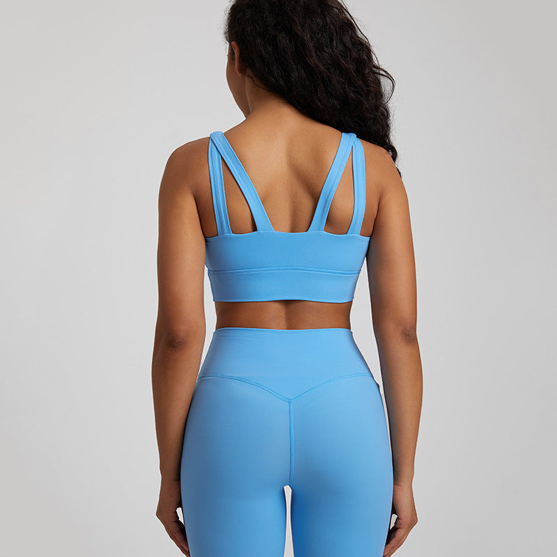 Nude Feel Sports Vest Workout Top Outer Wear Spaghetti Strap Bra