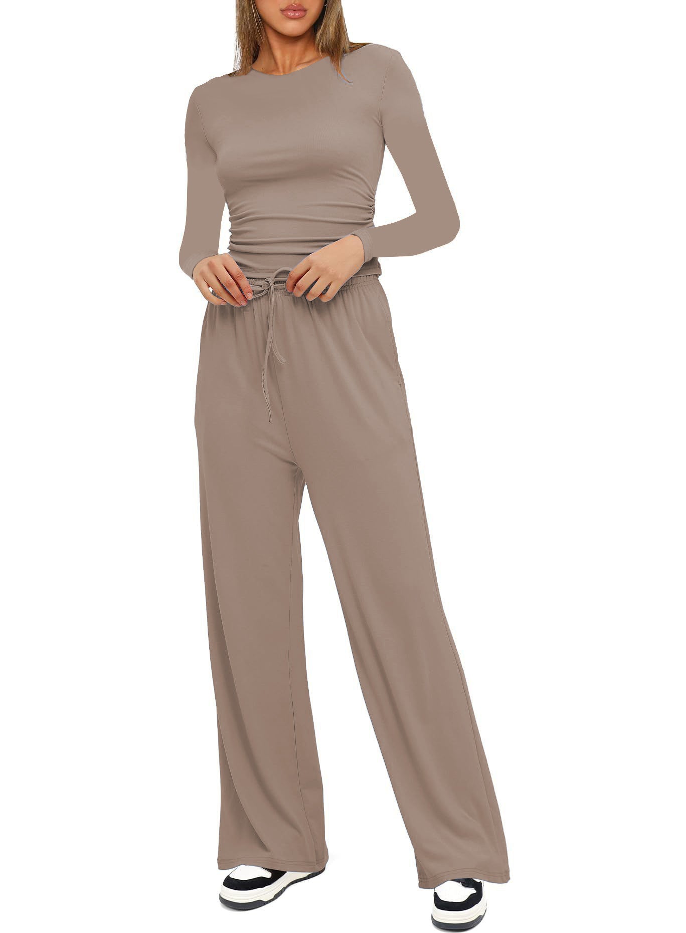 Long Sleeve Top High Waist Wide Leg Pants Suit