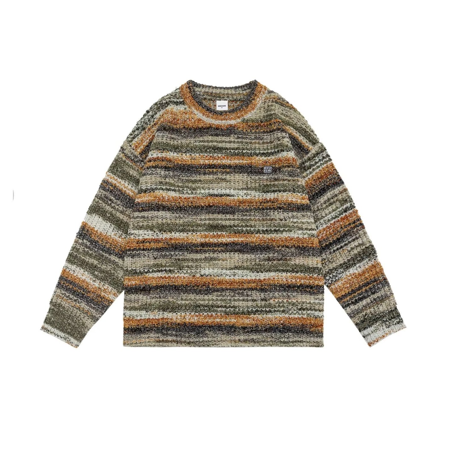 Gradient Color Trendy Round Neck Striped Knitted Sweater
