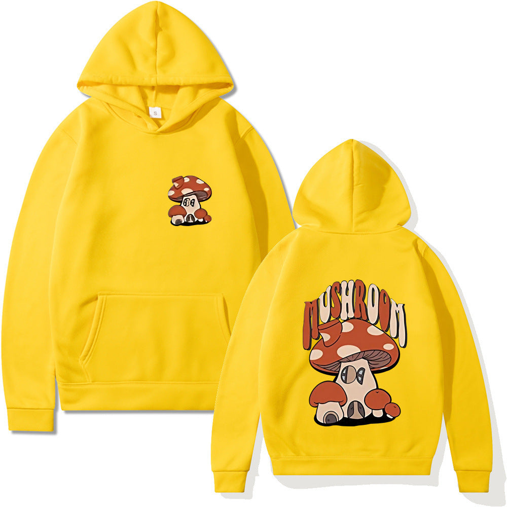 Printed Mushroom Top Men's And Women's Casual Loose-fitting Hoodie Sweater