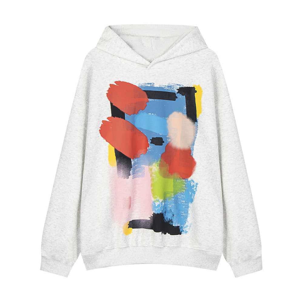 Fashion Graffiti Color Block Loose Sweater Men