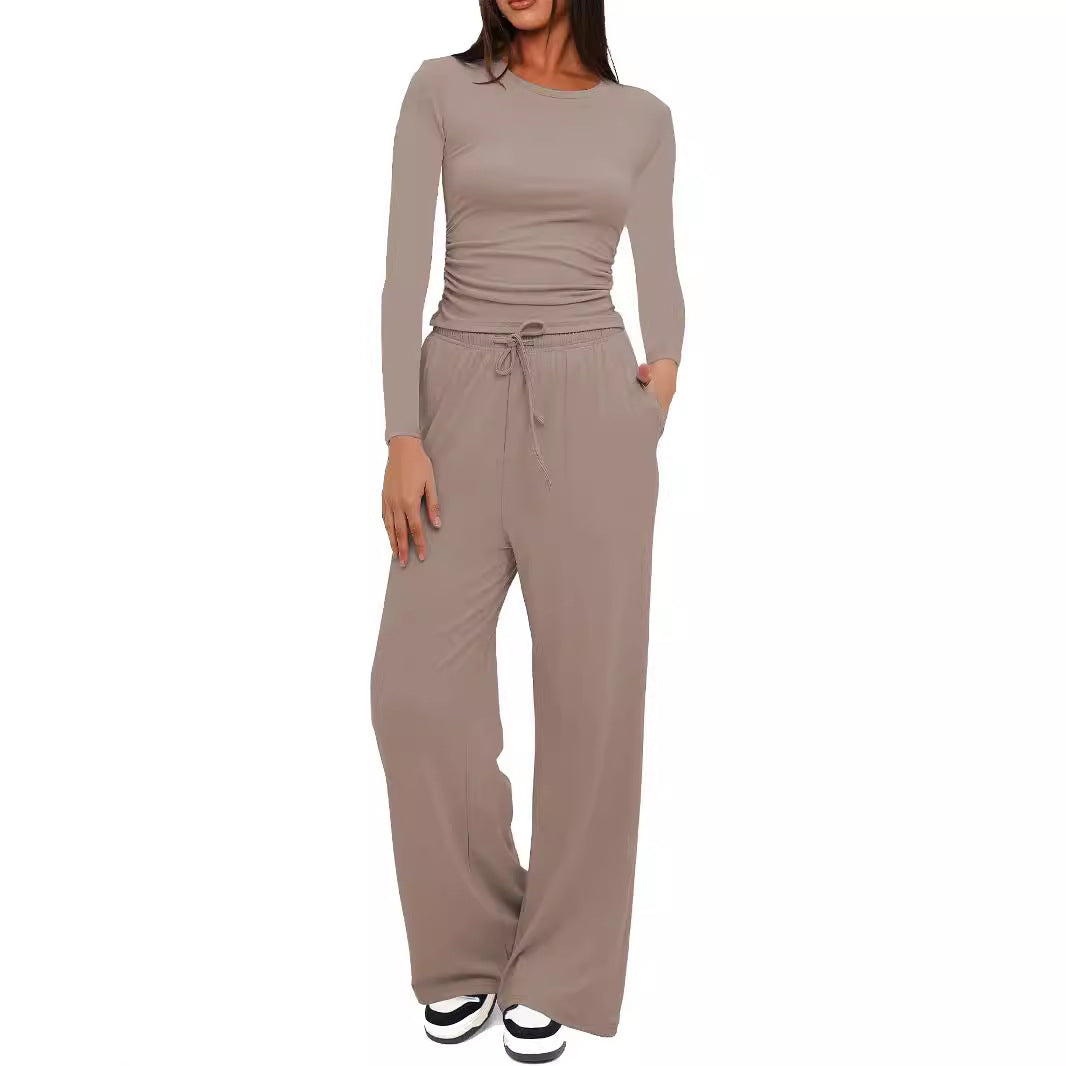 Long Sleeve Top High Waist Wide Leg Pants Suit