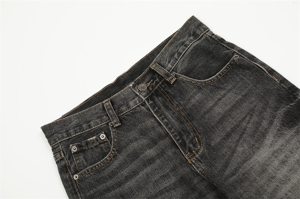 Men's Punk Old Wash Loose Burrs Straight-leg Trousers