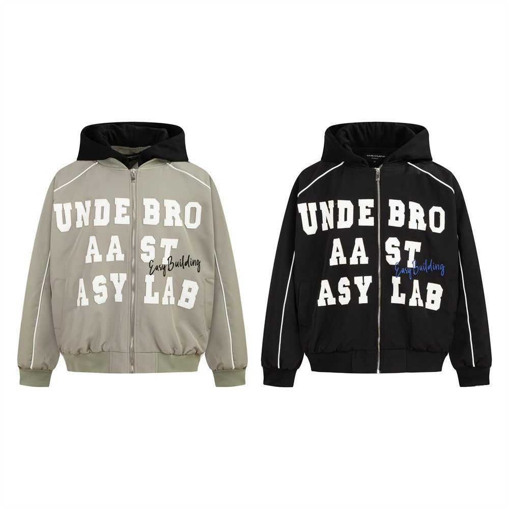 American High Street Letter Patch Embroidery Contrast Color Coat For Men