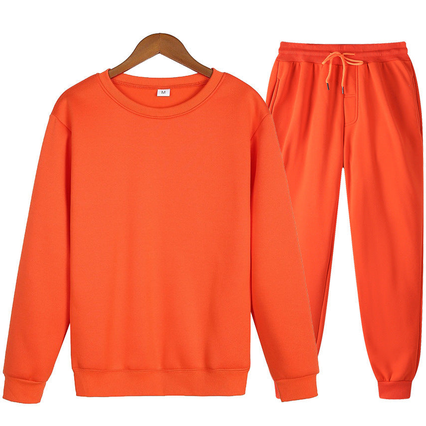 Solid Color Loose Trendy Round Neck Autumn Winter Sweater Suit Men