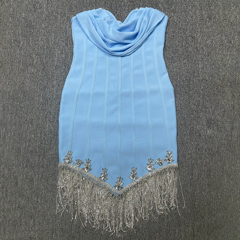 Tassel Tube Top Pile Collar Temperament Bandage Women's Clothing Dress