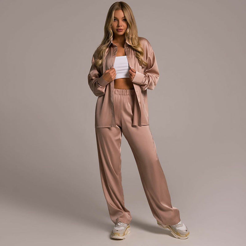 European And American Loose Temperament Elegant Trousers Solid Color Two-piece Set