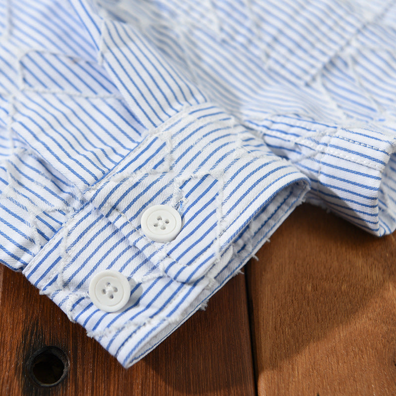 Spring And Autumn Men's Striped Plaid Long Sleeve Shirt Coat Japanese Casual Trendy All-match Plus Size