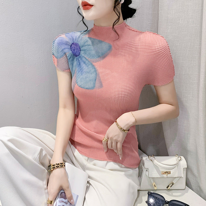 3D Printed Summer Fashion Large Flower Slimming Short-sleeved T-shirt