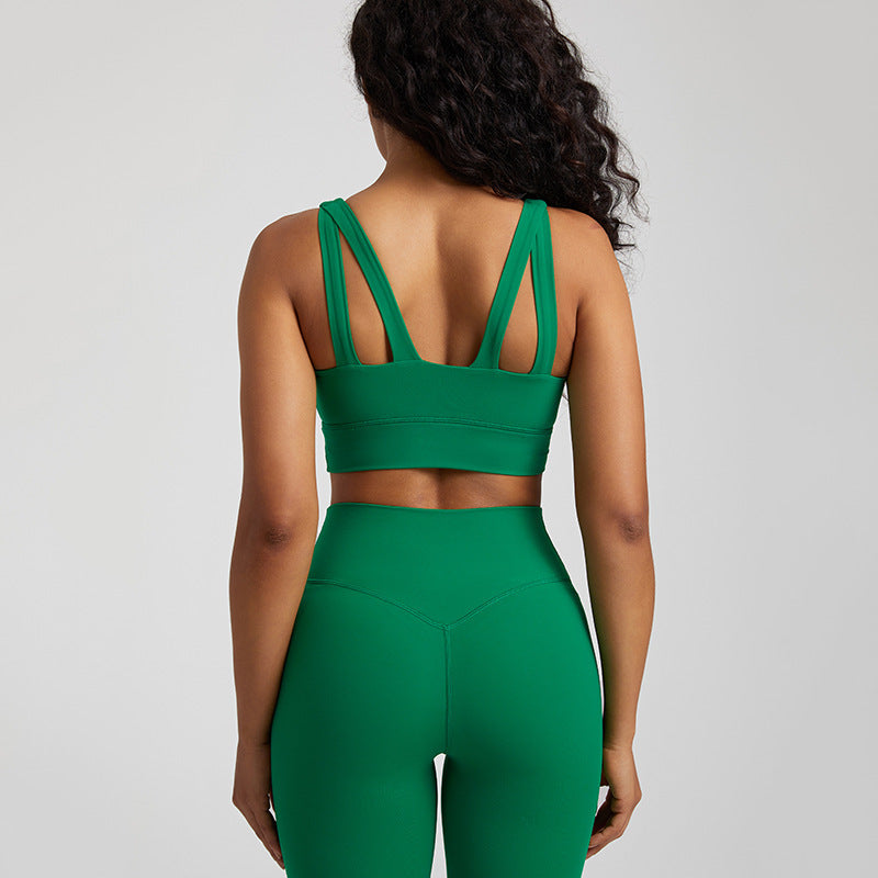 Nude Feel Sports Vest Workout Top Outer Wear Spaghetti Strap Bra
