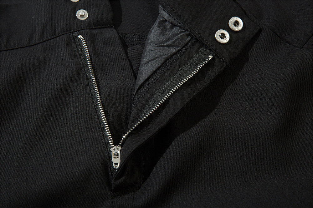 Men's Fashionable Pleated Design Sense Niche Solid Color Wide Leg Straight Long Pants