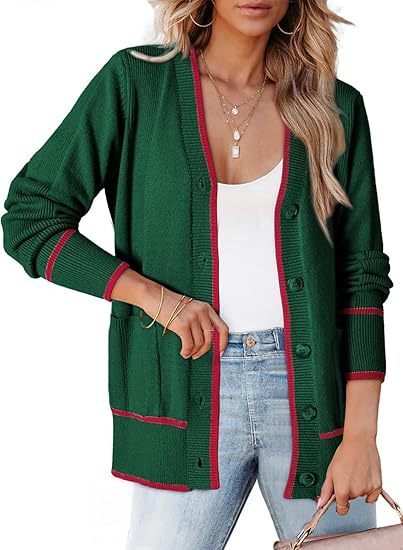 Women's Knitted Button Coat Color Matching Sweater