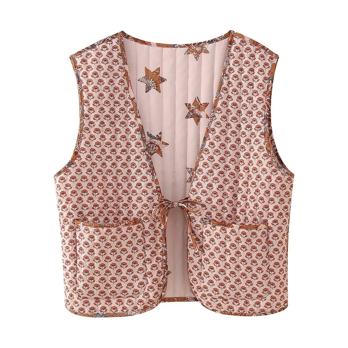 Women's Two-Sided Printed Lace-up Cotton Vest