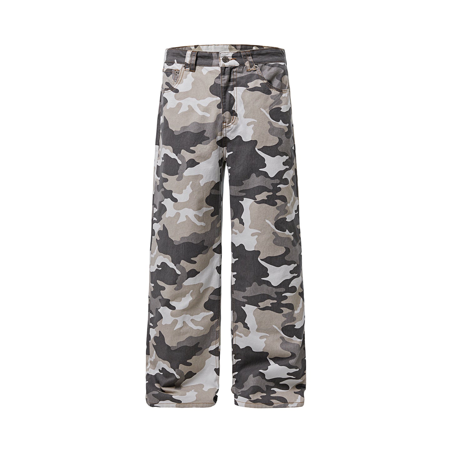 American Retro High Street Gray White Camouflage Pants