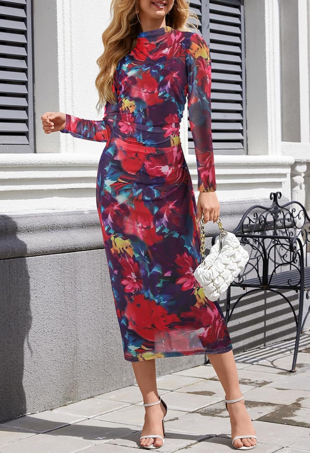 Women's Long-sleeved Tie-dye Dress Tight Pleated