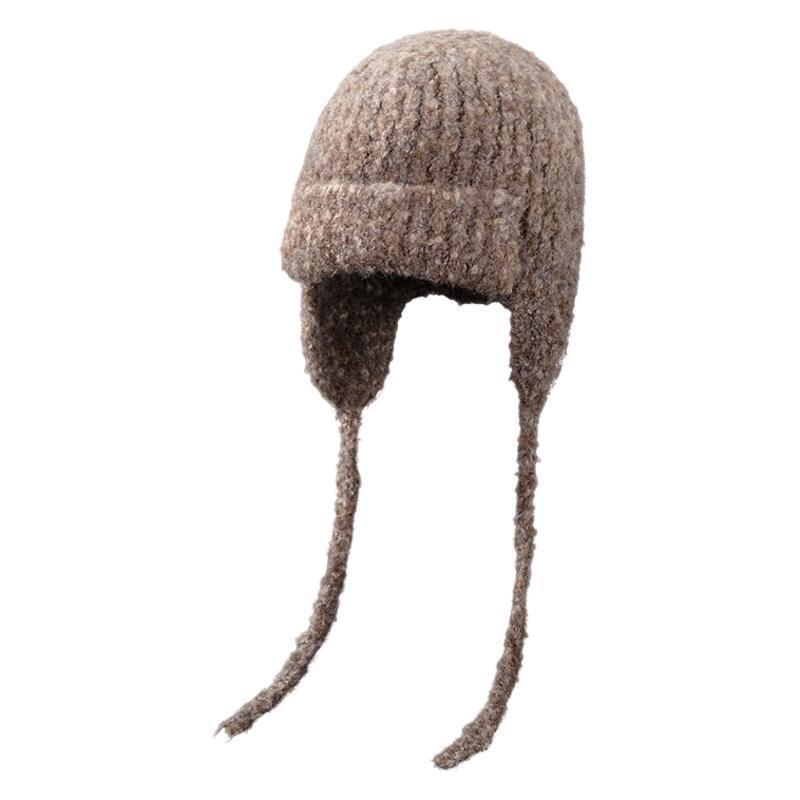 Knitted Lace-up Earmuffs Hat Women's Autumn And Winter Warm Face Small