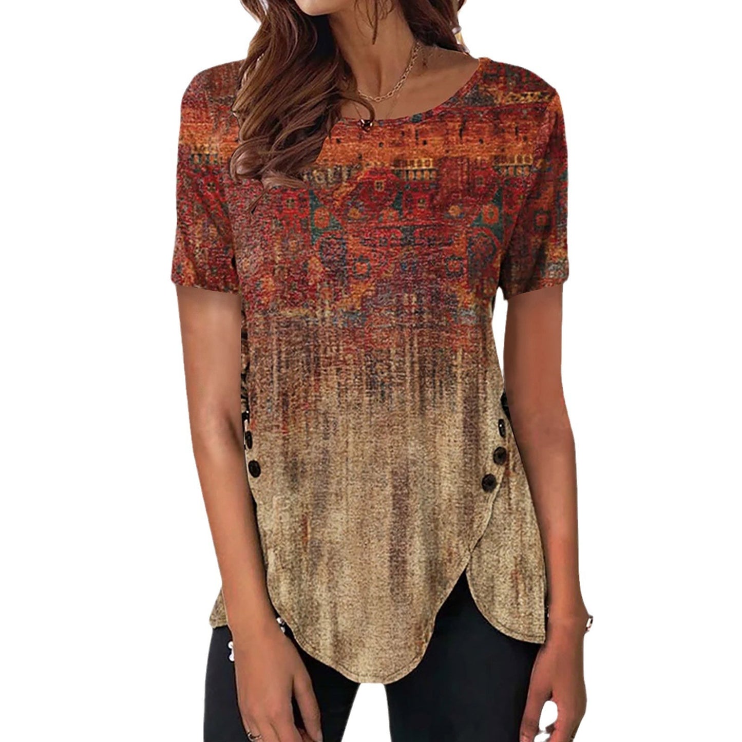 Women's Short-sleeved Mid-length Round Neck Loose T-shirt Top