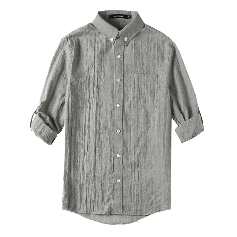 Linen Shirt Men's Long Sleeve Thin Casual Cotton Linen Shirt