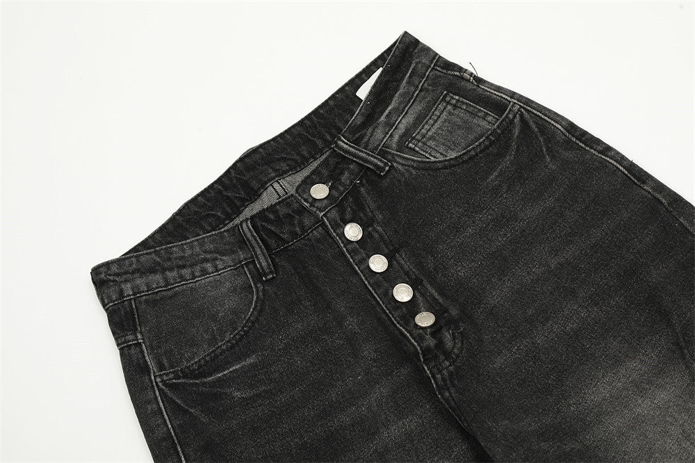 Men's Punk Old Wash Water Worn Out Loose Straight Trousers