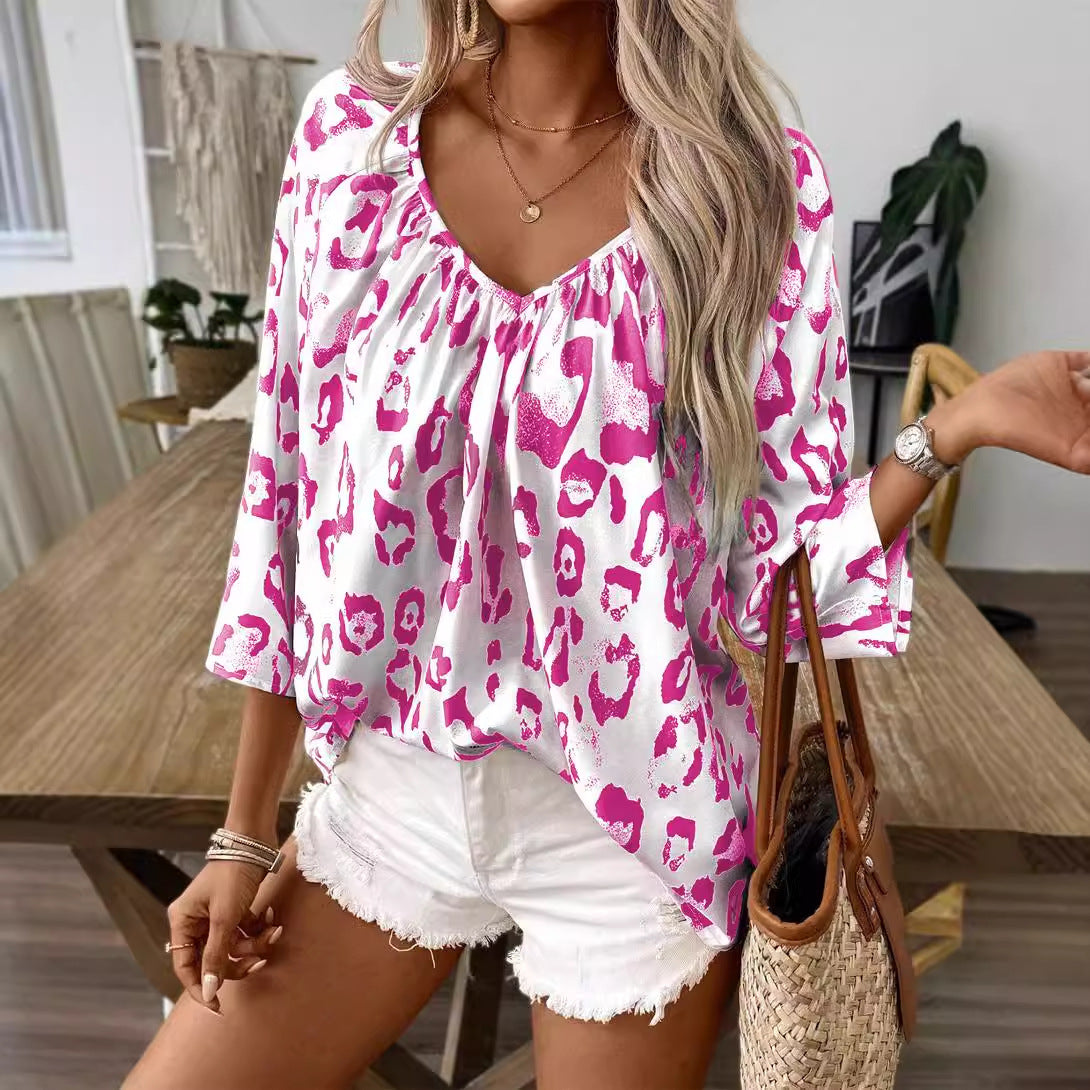 Women's Leopard Print Loose Leisure Pullover T-shirt