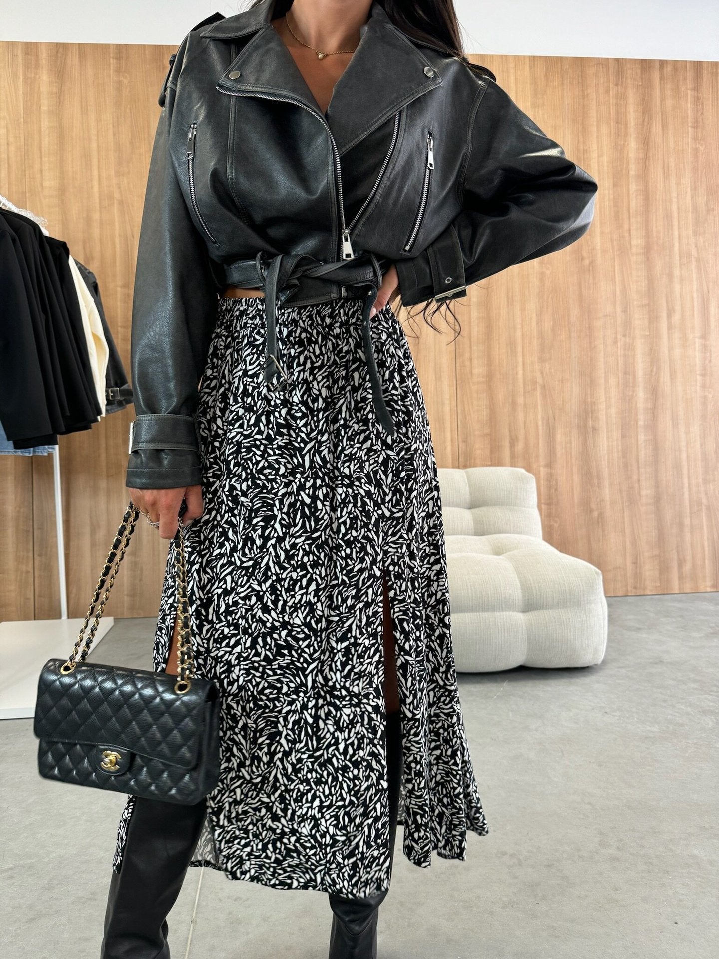 Fashion High Waist Slit Printed Skirt Women's Clothing