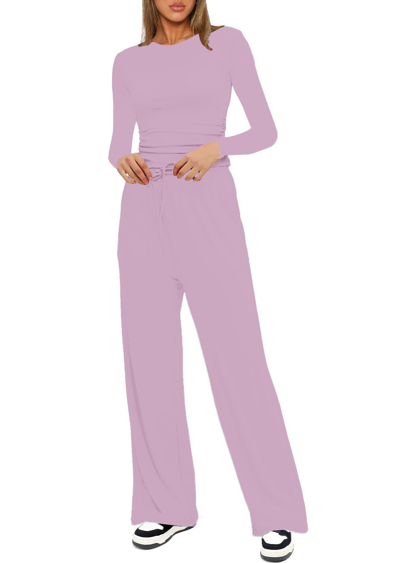 Long Sleeve Top High Waist Wide Leg Pants Suit