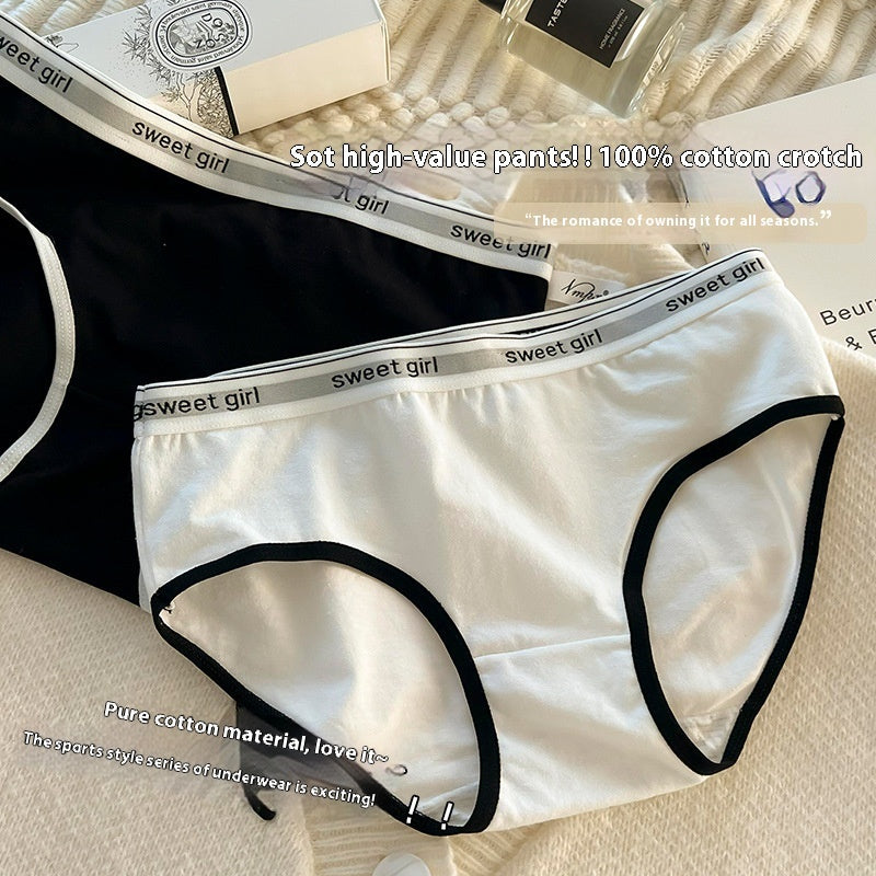 Letter Belt Mid Waist Antibacterial Cotton Crotch Breathable Briefs