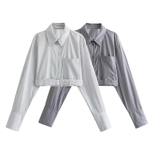 Women's Fashion Casual Striped Short Shirt