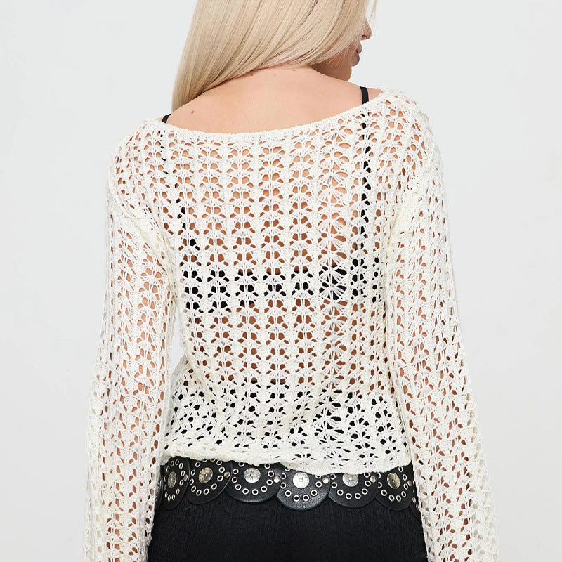Women's Knitted Top Hollow-out Hook Flower