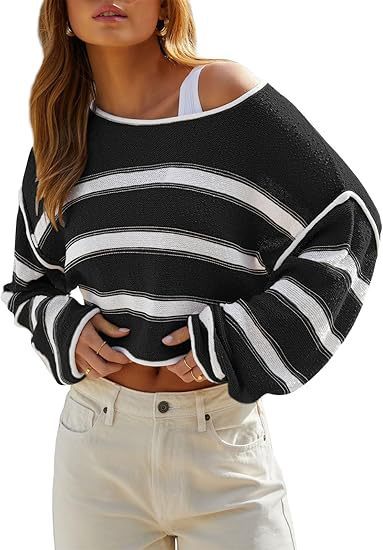Pullover Knitting Off-the-shoulder Short Shipment Women's Striped