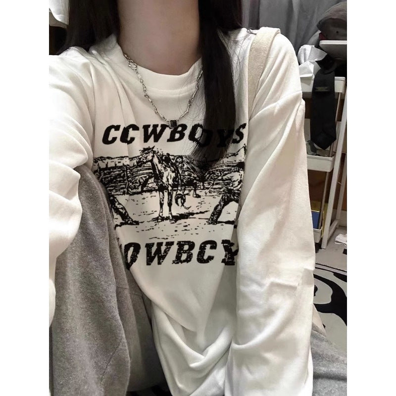 Long Sleeve Plus Size Women's White T-shirt