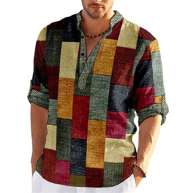 Simple Printed Stand Collar Men's Casual Shirt