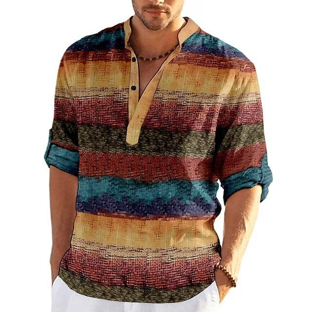 Simple Printed Stand Collar Men's Casual Shirt