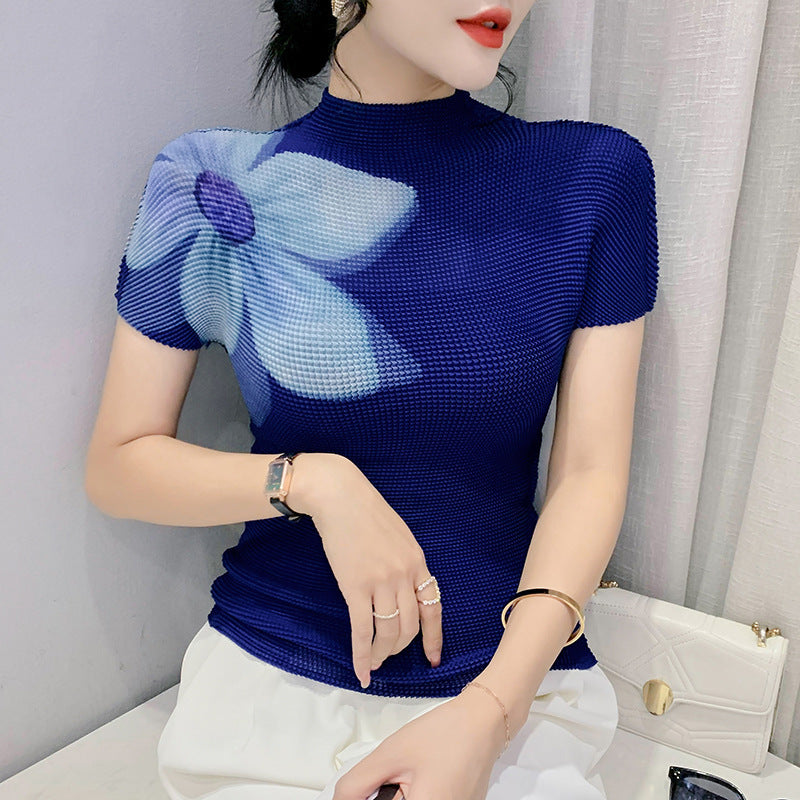 3D Printed Summer Fashion Large Flower Slimming Short-sleeved T-shirt